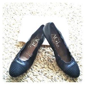 AGL Blakely leather Studded Cap Toe Ballet Flats
